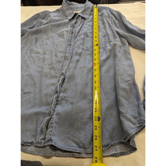Style & Co Women's Lyocell Chambray Button Up Shirt Blue Roll Tab Sleeve Large - Picture 9 of 9